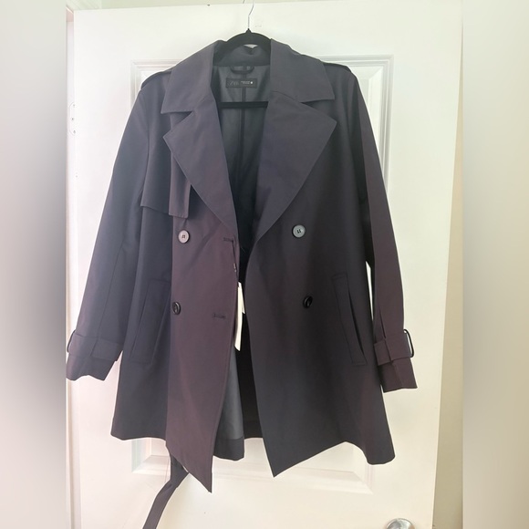 Zara Navy Blue Belted Midi Trench Coat Size Small – Brand New - Picture 4 of 13